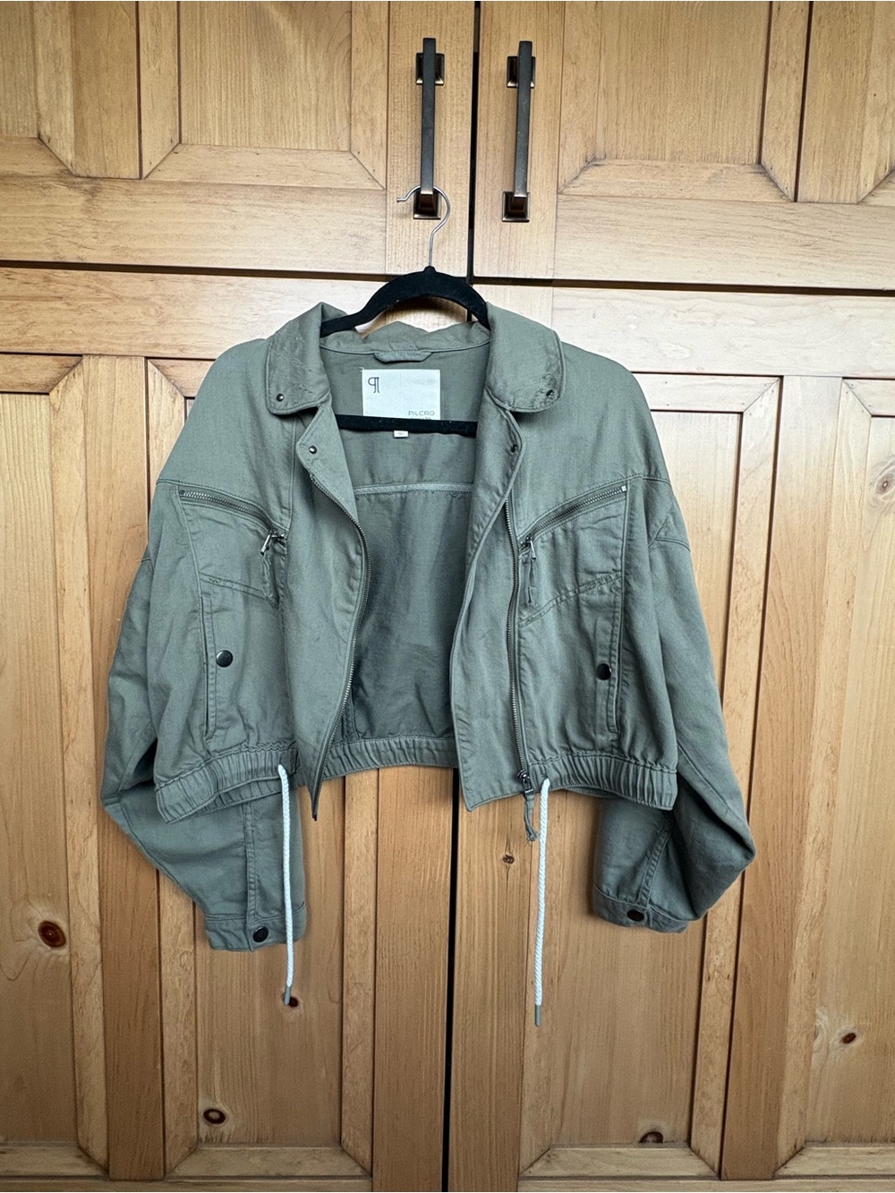 Pilcro Cropped Utility Jacket in Olive Green